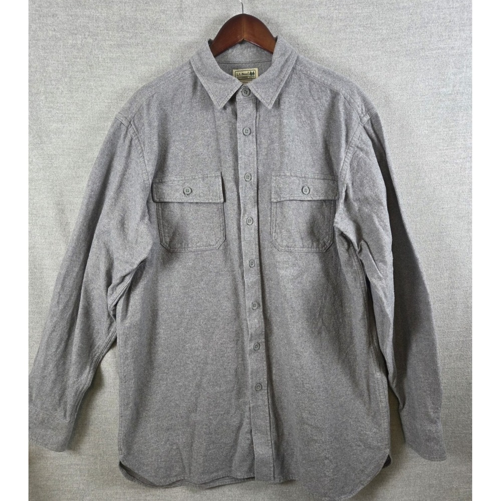 LL Bean Vintage Flannel Shirt Mens L TALL Chamois Cloth Fleece Heavyweight Gray - Picture 2 of 8